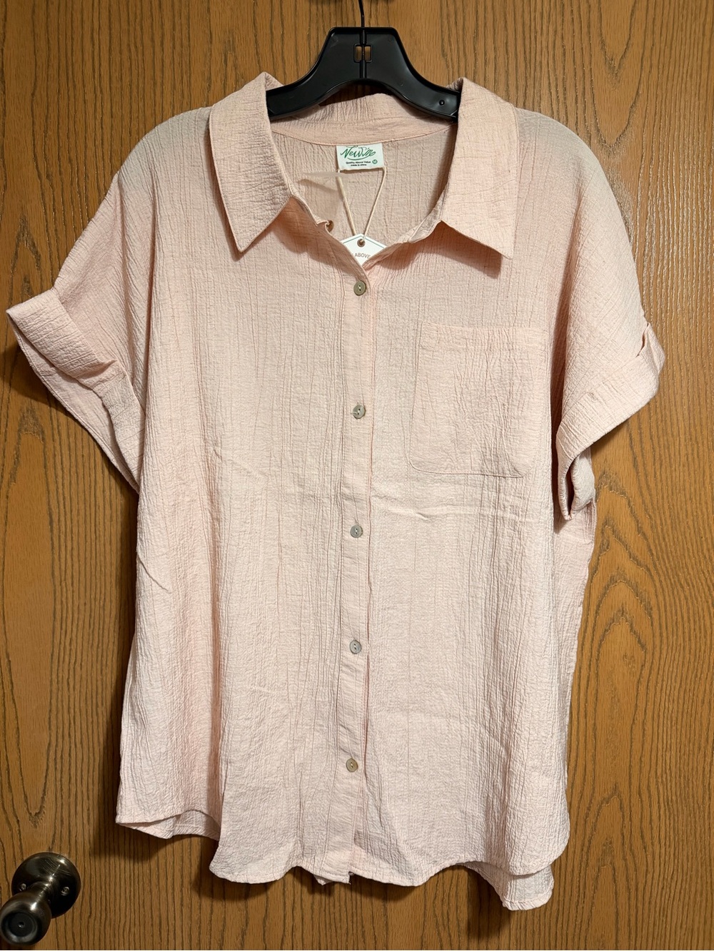 New’n Button-Down Shirt in Soft Peach with Short Rolled Sleeves